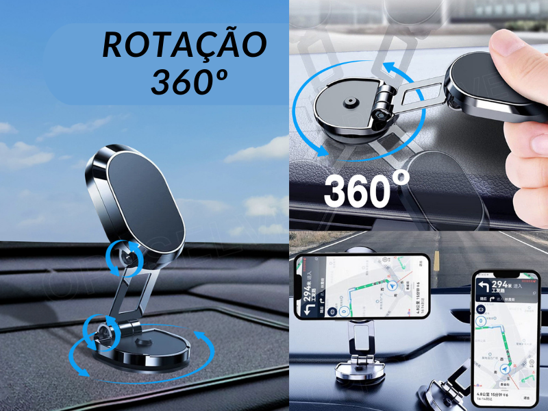 Suporte Magnético Dobrável para Carro com Rotação 360º